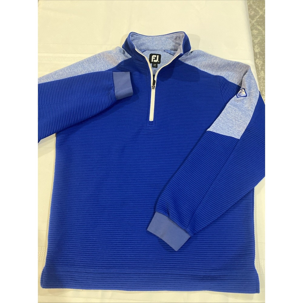 FootJoy Pullover Mens Medium Navy Blue FJ Ribbed Mid Layer 1/4 Zip Great Gift - Picture 1 of 5